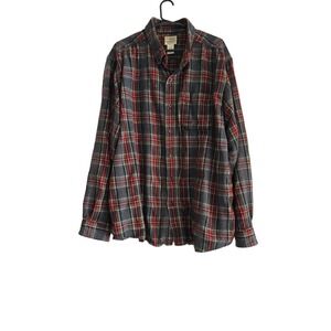 LL Bean Flannel Shirt Long Sleeve‎ Gray Red Plaid Men's Size XL Reg 100% Cotton